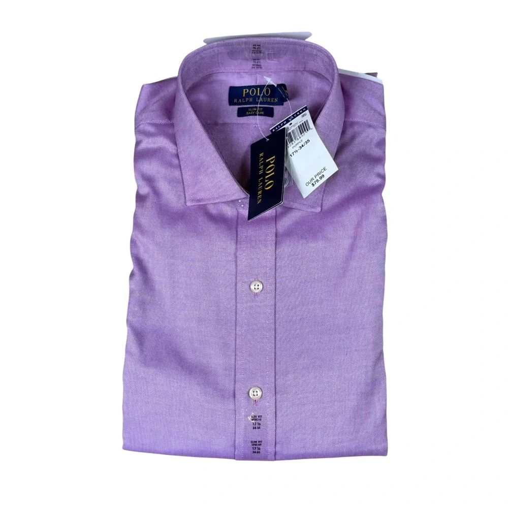 Polo Ralph Lauren Mens Slim Fit Easy Care Dress Shirt Purple 17.5 34/35 NEW